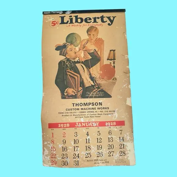 1928 Liberty Calendar Thompson Custom Machine Works 1982 Same Dates As 1928