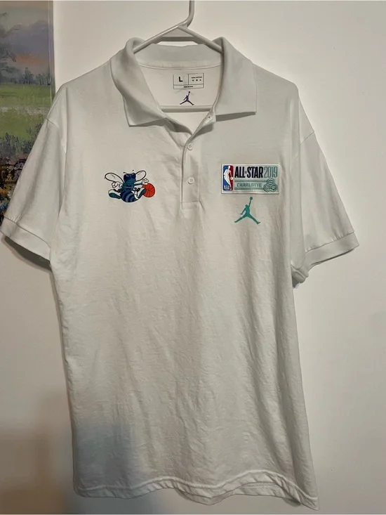 Charlotte Hornets all star 2019 coach polo Jordan shirt size L pre-owned