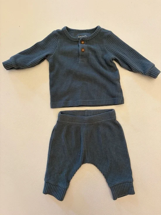 Carter's Green/Grey Waffle-Knit Baby Two-Piece Set, 3mo