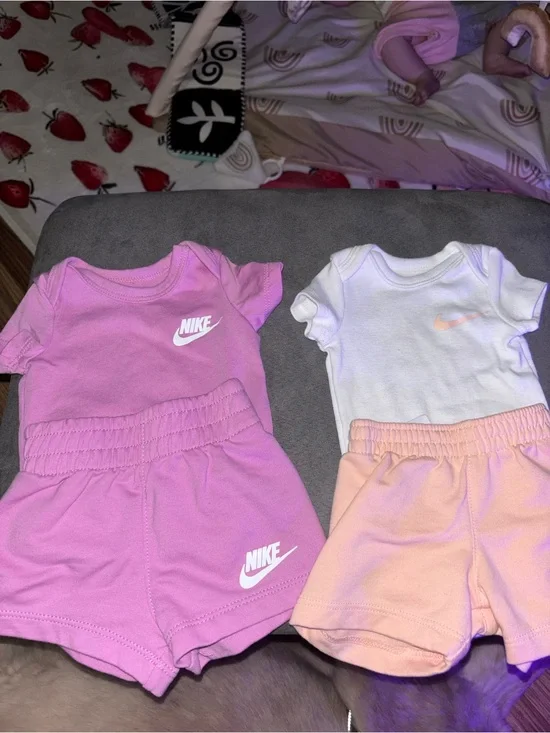 Nike Toddler Short Sets in Pink and Peach with White Logo
