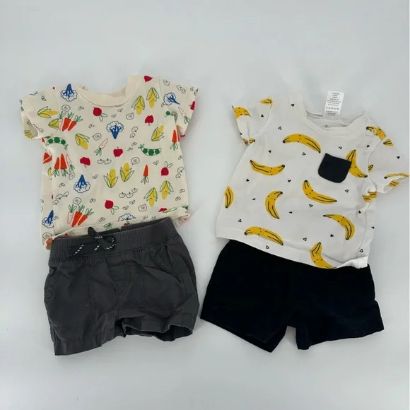 0-3 Months Boys Outfit Lot T Shirts Shorts Spring Summer Baby Fruit Farm Infant