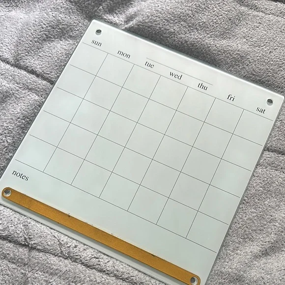 Glass Dry Erase Calendar with Gold Accent