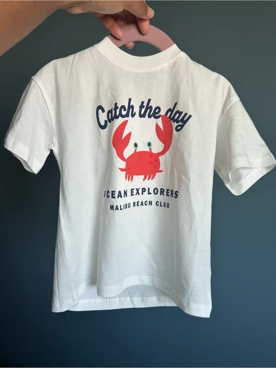 H&M White Tee with Red Crab Graphic