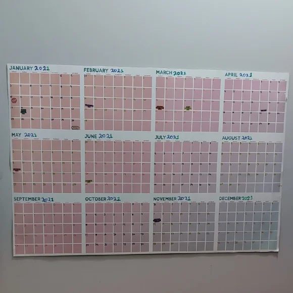 Pink and Blue Wall Calendar