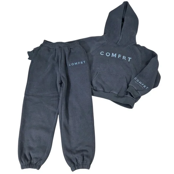 Comfrt Tranquil Sweatsuit pants Hoodie Kids Size L Jogger Set Signature Charcoal