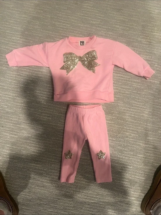 Pink Sequin Bow Sweatshirt & Legging Set 6 months