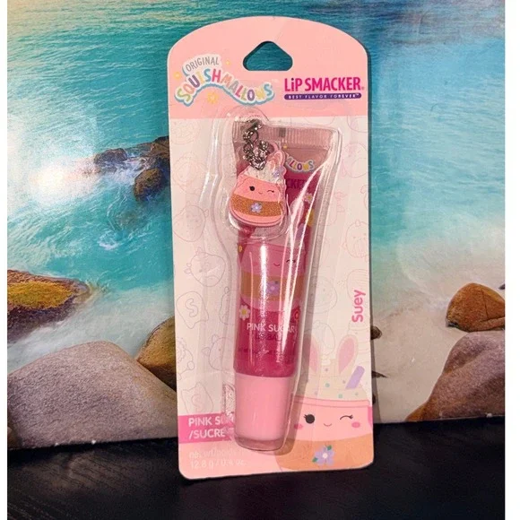 Squishmallows Lip Smacker Suey Pink Sugar Lip Balm with Charm Keychain New