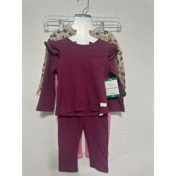 NWT Koala Kids 18M Baby 4-Piece Set Ruffle Waffle Knit Heart Leopard Pink Purpl