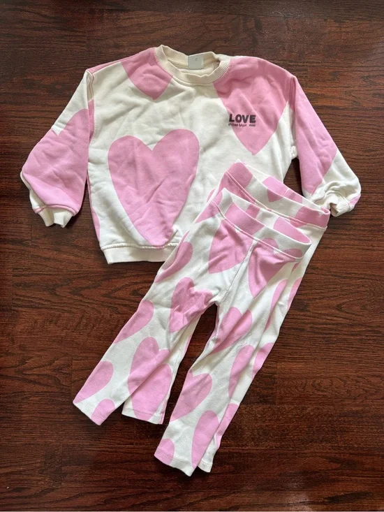Zara Pink and Cream Heart Toddler Matching Set + Bonus Leggings