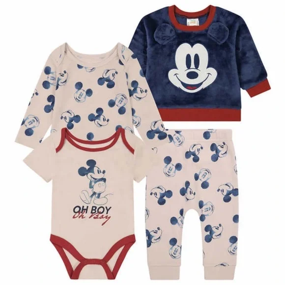Disney Store Mickey Mouse Baby Boy 4 Piece Set  9M Bodysuit Pullover Pants