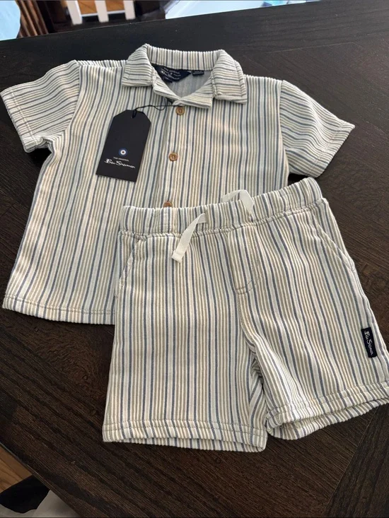 Ben Sherman Cream and Blue Striped Kids Cotton Set