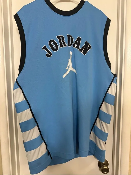Jordan Light Blue and Black Sleeveless Basketball Jersey MENS XXL