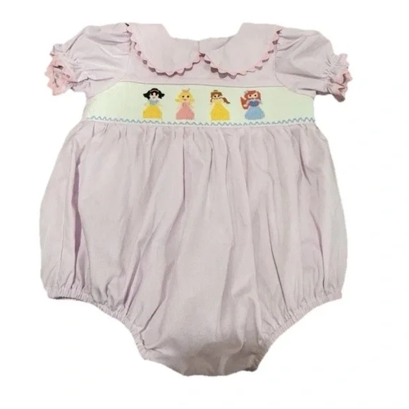 Stitchy Fish Girls 18m Princess Party Smocked Bubble Romper Pink Embroidered