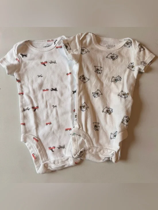 Carter's White Newborn Baby One Piece Bodysuits - Pack of 2, White with Dogs