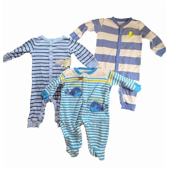 Baby Boy 6 Months Carter's Zip Footed Sleeper Nautical Lot 3 Bundle