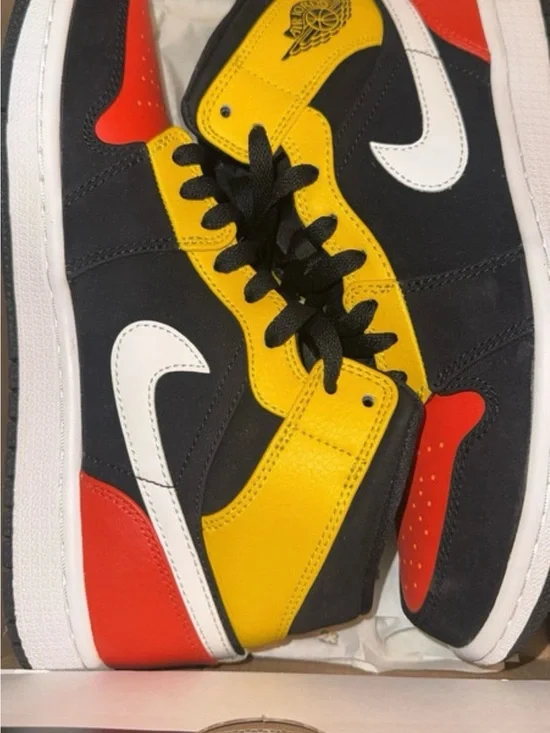 Jordan Kids High-Top Sneakers in Black, Yellow, Red & White