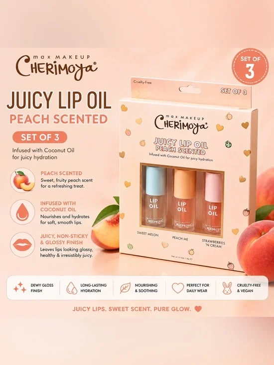 Max Makeup Cherimoya Juicy Lip Oil Trio — Peach Scented