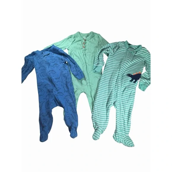 Baby Boy 6 Months Carter's Zip Footed Sleeper Dinosaur Lot Bundle 3 ct