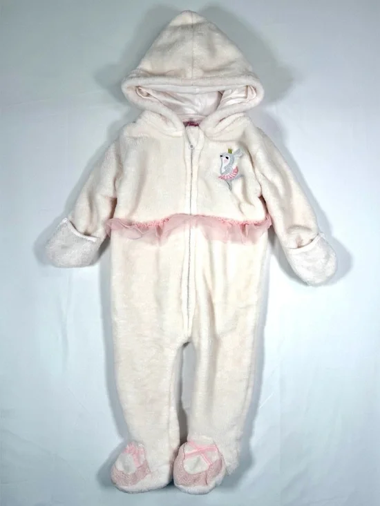 PENELOPE MACK Plush Ballerina Hooded Footed Pram Suit 6-9 Months Baby Girls