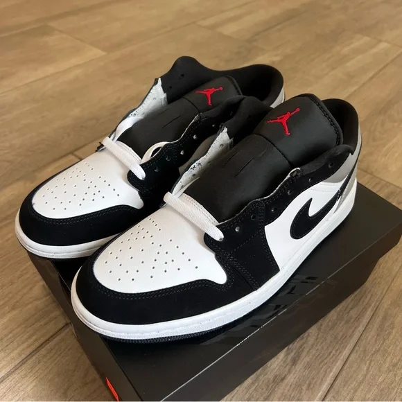 Jordan Men's Black White Low Top Sneakers with Red Jumpman