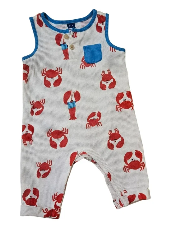 Old Navy White Tank Romper with Red Crab Print and Blue Trim