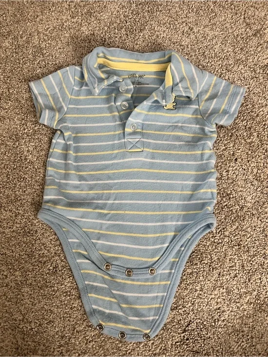 Little Me Blue & Yellow Striped Polo One-Piece Snap Closure and 3 buttons 3M