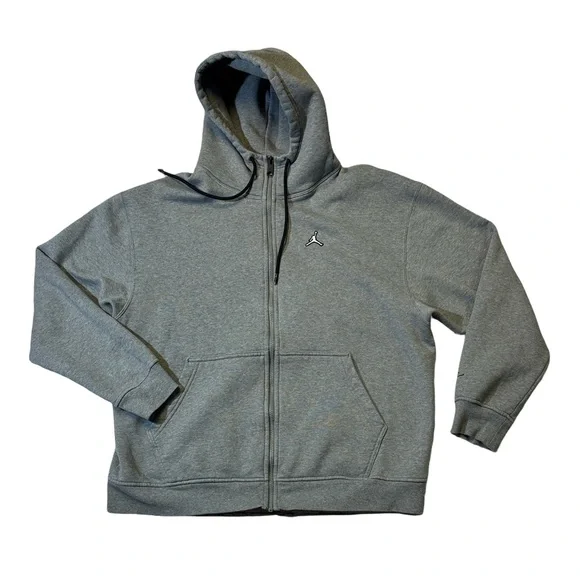 Jordan mens XL light gray full zip fleece cotton blend hoodie EUC
