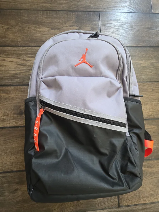 Jordan Two-Tone Grey and Black Backpack with Orange Accents