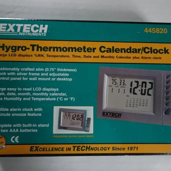 Hygro-Thermometer Calendar/Clock Extech Instruments 445820 Large LCD Displays