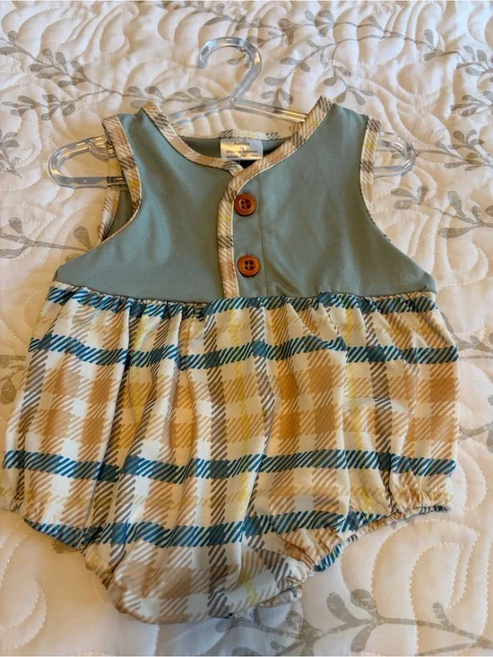 Blue and Plaid Baby Bubble One-Piece Romper