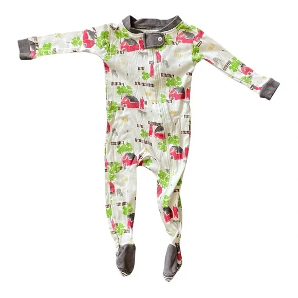 #115, Burt’s Bees Baby footed onesie, farm theme, size 3-6 mo