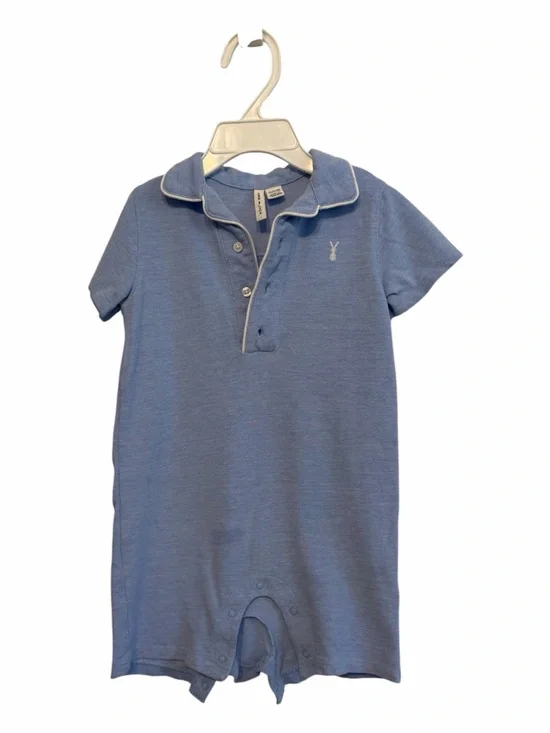 Janie and Jack Blue Polo Romper with White Trim