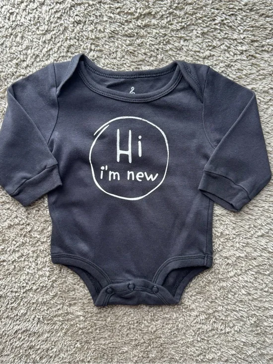 Lullaby Lane “Hi I’m New” Organic Cotton Long Sleeve Bodysuit 0-3 Months