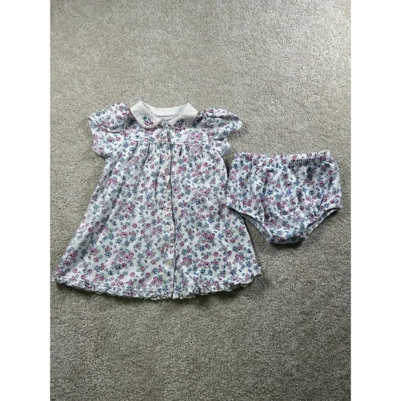Little Me Baby Dress Bloomers Set 9 Months Pink‎ Blue Floral Cotton Outfit