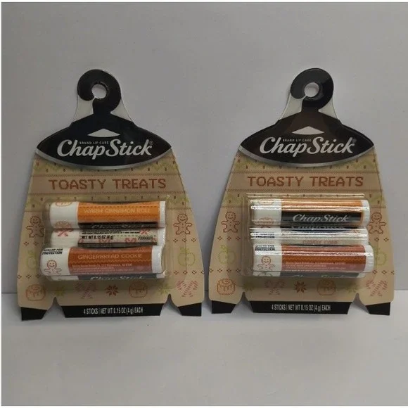 (2) ChapStick Toasty Treats‎ 4 Pack Lip Balm Warm Cinnamon Roll Gingerbread