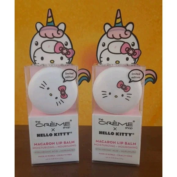 The Crème Shop x Sanrio HELLO KITTY MACARON LIP BALM Sweet Sprinkles Set Of‎ 2