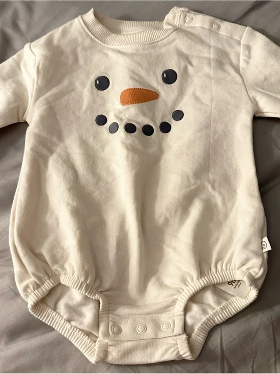 Cream Snowman Face Baby One-Piece Bodysuit