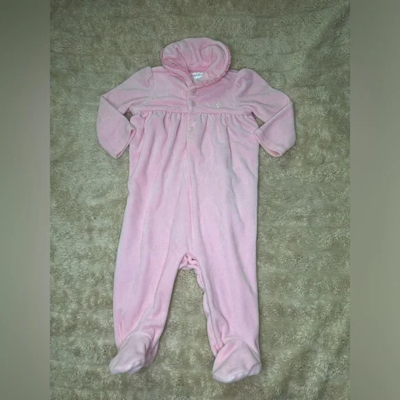 Ralph Lauren pink velvet onesie w/ covered foot Size 6M