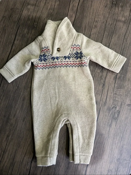 Old Navy Unisex Shall Collar Knit One-Piece with Nordic Pattern size 3-6 months