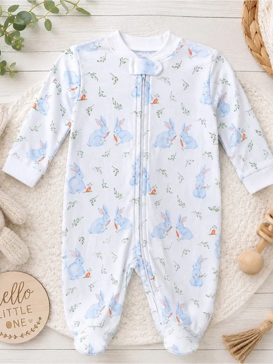 NWT Nellapima Blue Bunny Print Zipper Footie Pima Cotton 3-6M Baby Sleeper