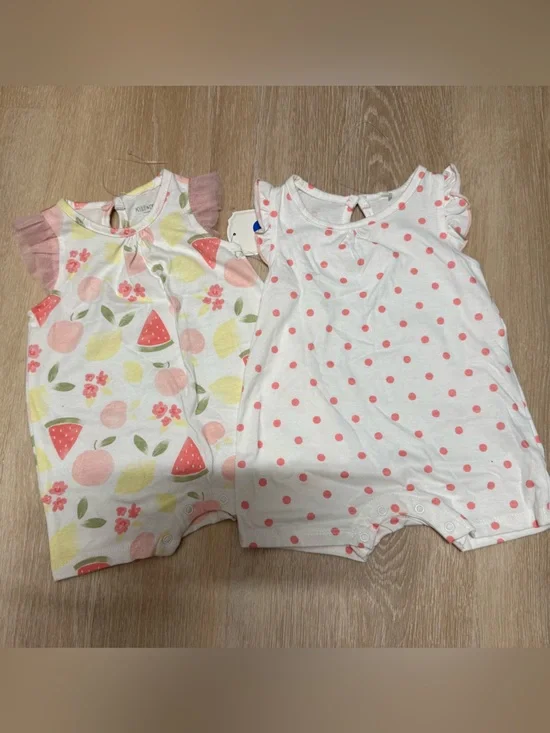 Girls' Pink & White Polka Dot One-Piece Romper - Pack of 2