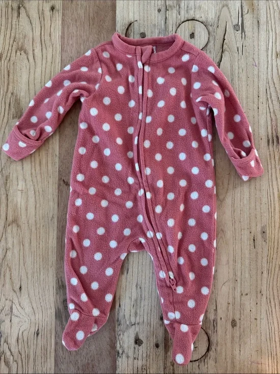 Old Navy Pink Polka Dot Fleece Footed One-Piece