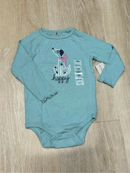 Baby Girl Long Sleeve Bodysuit with Puppy Graphic - Mint