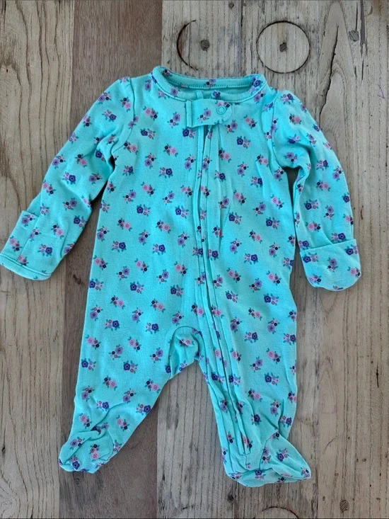 Carter's Mint Floral Zip-Front Footed One-Piece