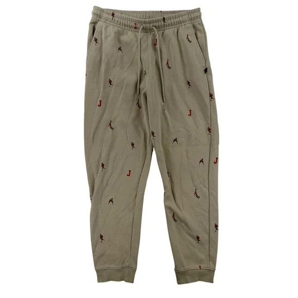 Air Jordan Sweatpants Mens XL Beige Fleece Jogger Pants Allover Print Basketball