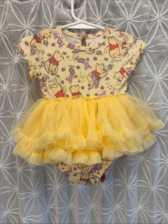Disney Baby Yellow Winnie the Pooh Floral Print Tutu Onesie
