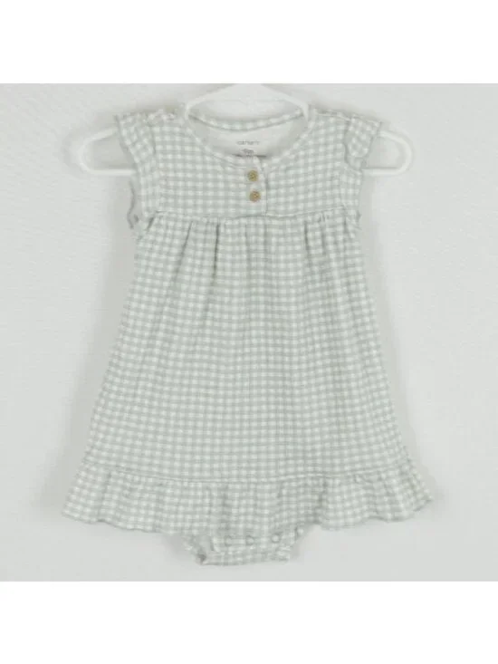 Carter's Infant Size 9 Months Green White Plaid Cap Sleeve Bodysuit Dress