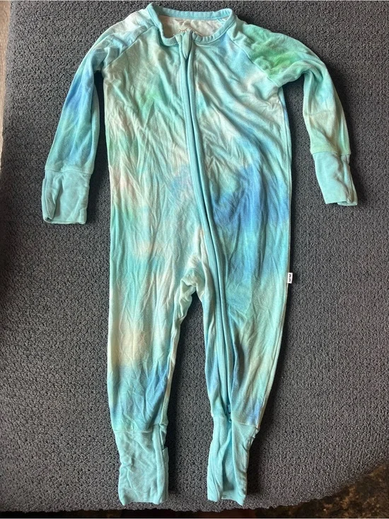 Little Sleepies Aqua & Teal Tie-Dye One-Piece Footie