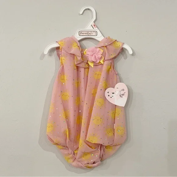 Princess Rose Baby Girl Pink Sun Ruffle Jumpsuit Romper Bodysuit Size 18 months