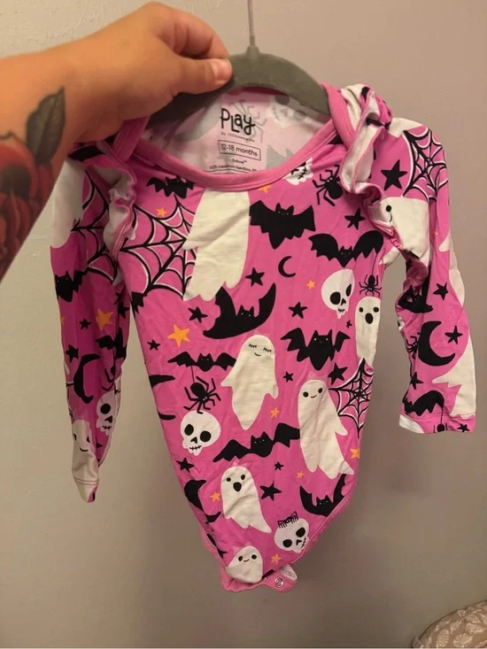 Little Sleepies Pink White Black Halloween Ghosts One-Piece Bodysuit
